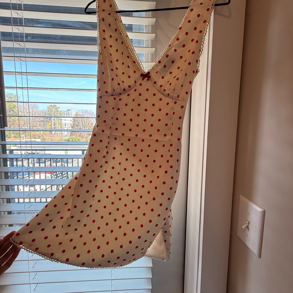 Runaway Cream Dress with Red Polka Dots